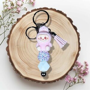 Labubu Pink The Monsters Flocked Keychain